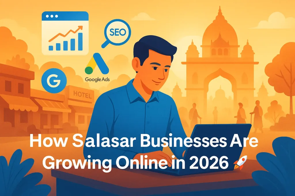 Digital Marketing in Salasar Balaji Dham — local businesses growing online with SEO, Ads, and Social Media near Balaji temple.