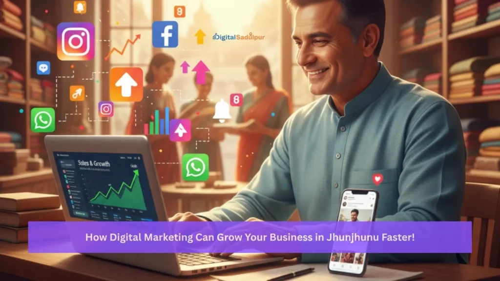 Local business owner in Jhunjhunu using digital marketing services to boost online engagement and grow their business.