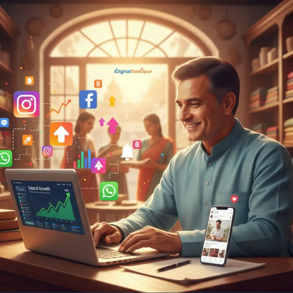 Local business owner in Jhunjhunu using digital marketing services to boost online engagement and grow their business.