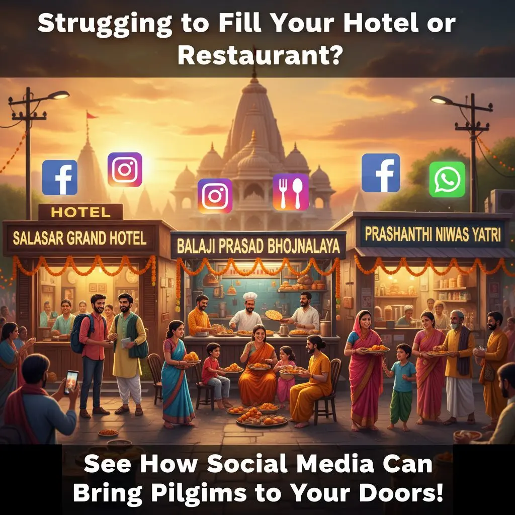 Social media marketing Salasar Balaji Dham helps hotels, restaurants & dharamshalas attract pilgrims and boost bookings online in 2026.