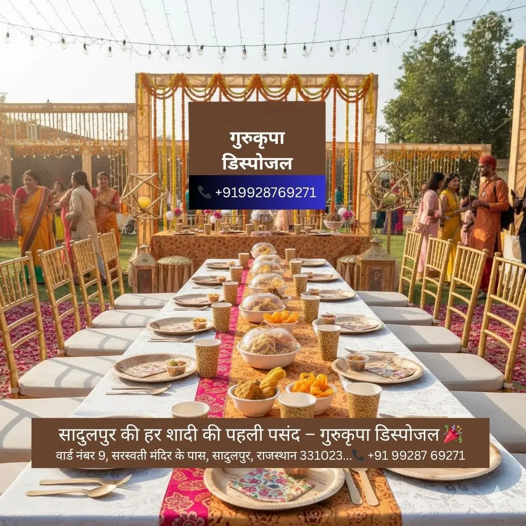 गुरुकृपा डिस्पोजल सादुलपुर – शादी और पार्टी के लिए डिस्पोजेबल प्लेट्स, ग्लासेस, बाउल्स और कैटरिंग आइटम्स एक ही जगह, थोक दामों पर उपलब्ध।